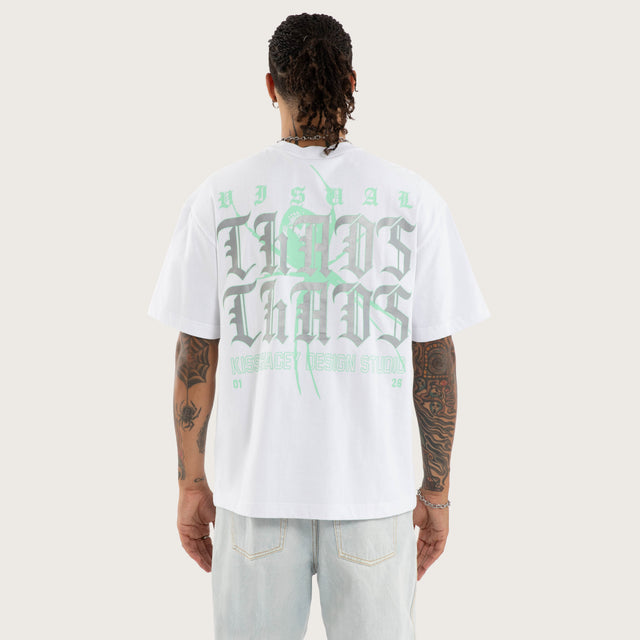 Model wears Protestant Box Fit Tee Optical White T-Shirts in White - Image 4