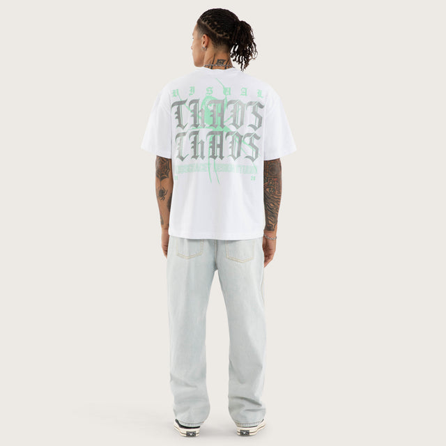 Model wears Protestant Box Fit Tee Optical White T-Shirts in White - Image 5