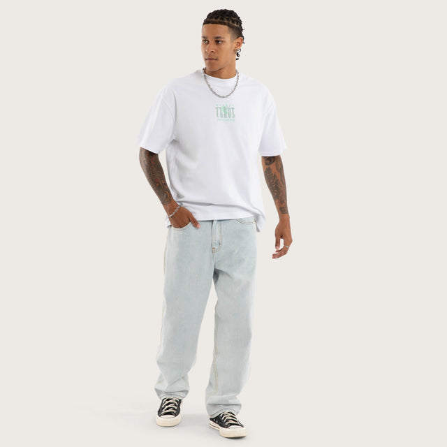 Model wears Protestant Box Fit Tee Optical White T-Shirts in White - Image 6