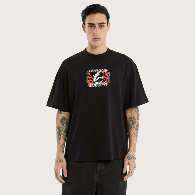 Model wears Crowdsurf Street Tee Jet Black T-Shirts in Black - Image 3