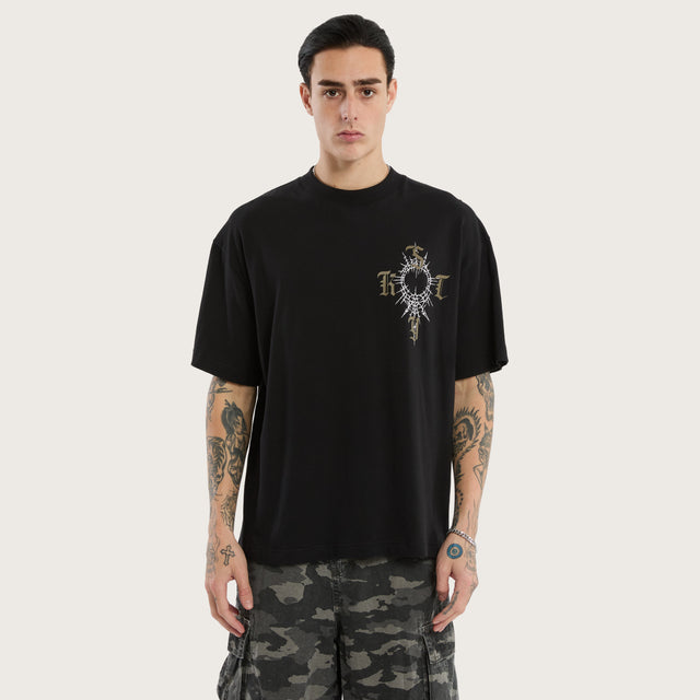 Model wears Depiction Street Tee Jet Black T-Shirts in Black - Image 3