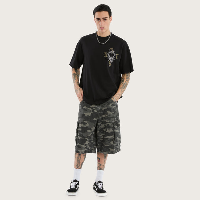 Model wears Depiction Street Tee Jet Black T-Shirts in Black - Image 2