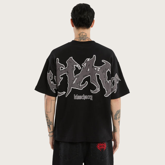 Model wears Melt Cotton Loopback Box Fit Tee in Black T-Shirts in Black - Image 2