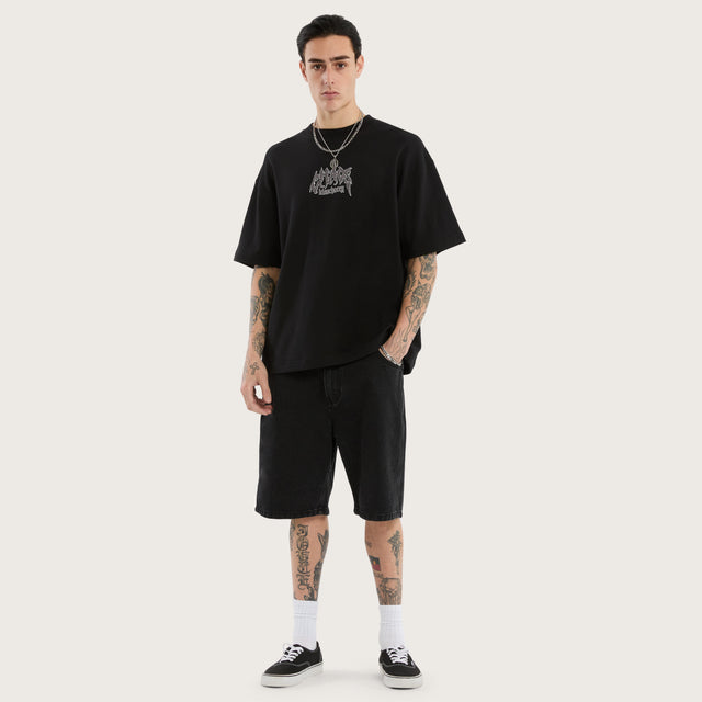 Model wears Melt Cotton Loopback Box Fit Tee in Black T-Shirts in Black - Image 5