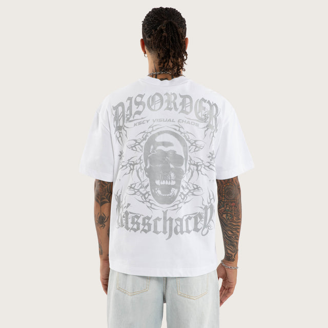 Model wears Hellwake Box Fit Tee Optical White T-Shirts in White - Image 1