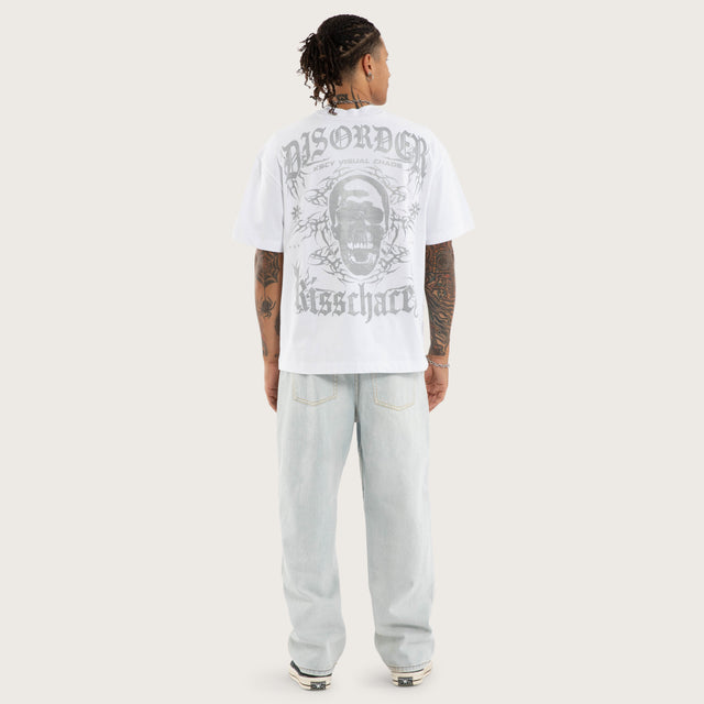 Model wears Hellwake Box Fit Tee Optical White T-Shirts in White - Image 4