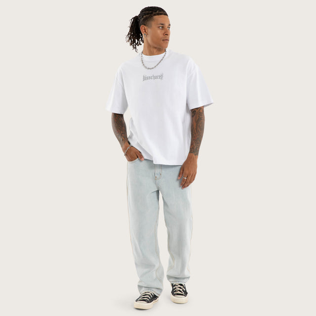 Model wears Hellwake Box Fit Tee Optical White T-Shirts in White - Image 2