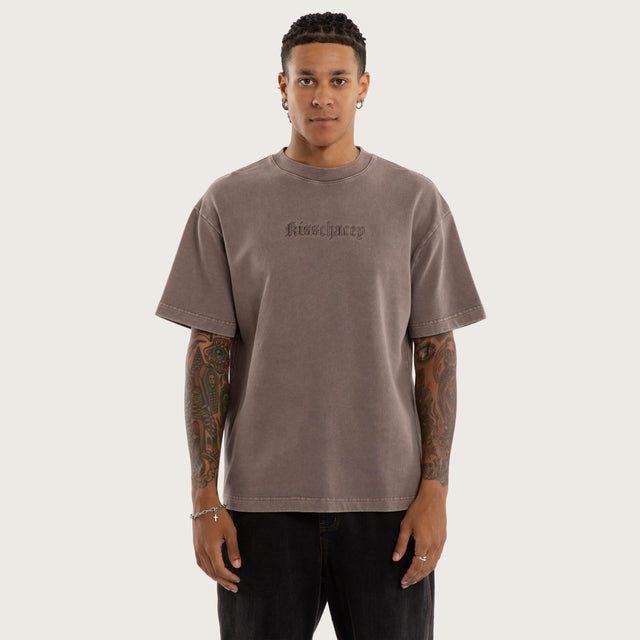 Model wears Hexborn Box Fit Cotton Loopback Tee Grey T-Shirts in Grey - Image 1