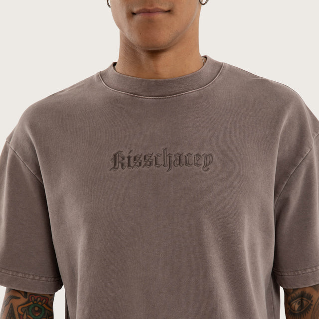 Model wears Hexborn Box Fit Cotton Loopback Tee Grey T-Shirts in Grey - Image 2