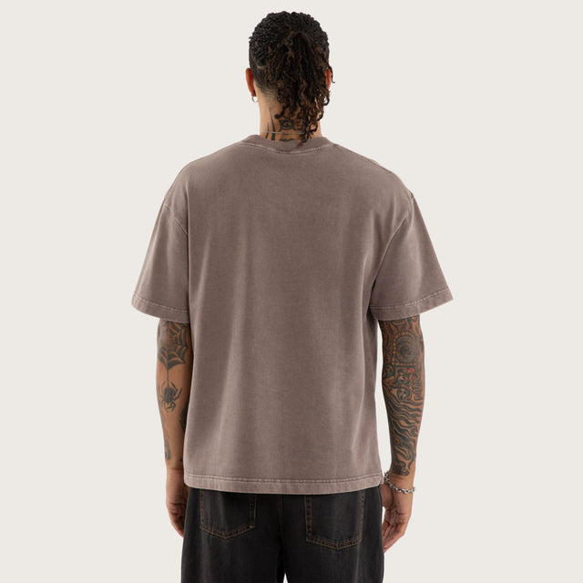 Model wears Hexborn Box Fit Cotton Loopback Tee Grey T-Shirts in Grey - Image 3
