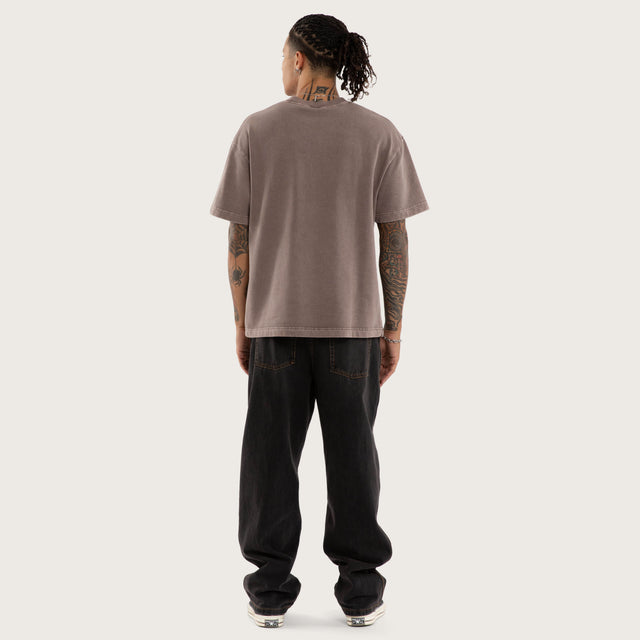 Model wears Hexborn Box Fit Cotton Loopback Tee Grey T-Shirts in Grey - Image 4