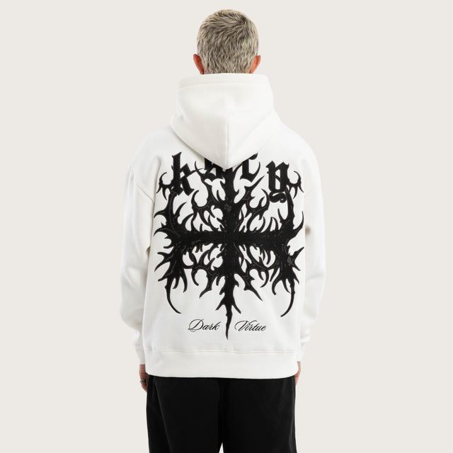 Model wears Thrash Relaxed Hoodie Natural White Hoodies White – image 1