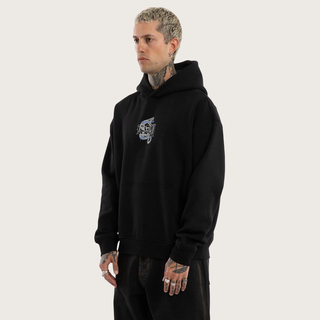 Model wears Python Oversized Hoodie Jet Black Hoodies Black – image 4