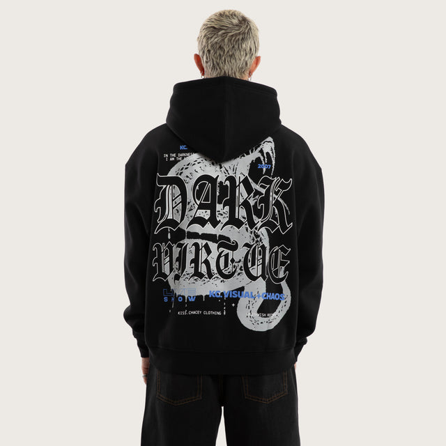 Model wears Python Oversized Hoodie Jet Black Hoodies Black – image 1