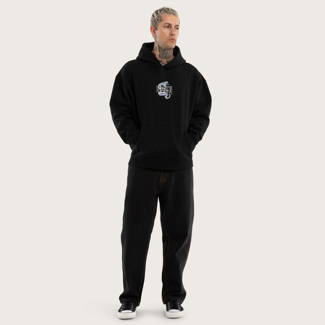Model wears Python Oversized Hoodie Jet Black Hoodies Black – image 2