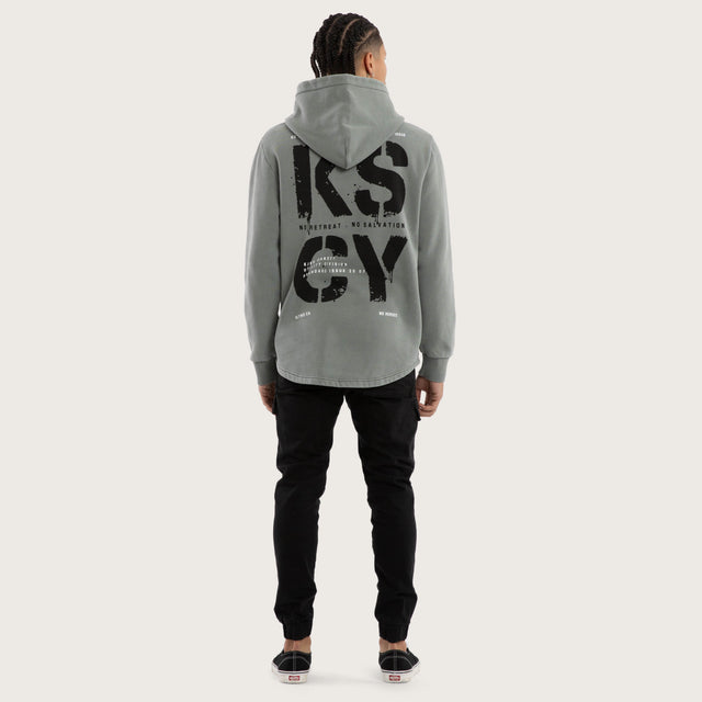 Model wears Reverence Dual Curved Hoodie Pigment Neutral Grey Hoodies Grey – image 5