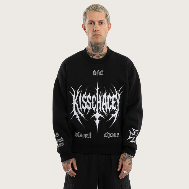 Model wears Titanium Box Fit Sweater Jet Black Jumpers Black – image 1