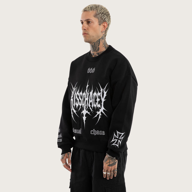 Model wears Titanium Box Fit Sweater Jet Black Jumpers Black – image 3