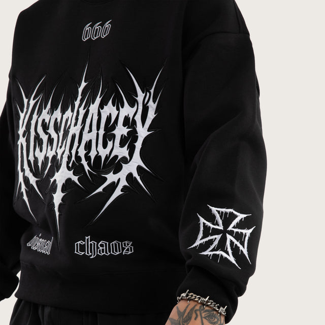 Model wears Titanium Box Fit Sweater Jet Black Jumpers Black – image 4