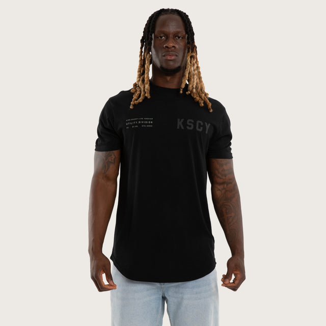 Model wears Existence Dual Curved Tee Jet Black T-Shirts Black – image 1