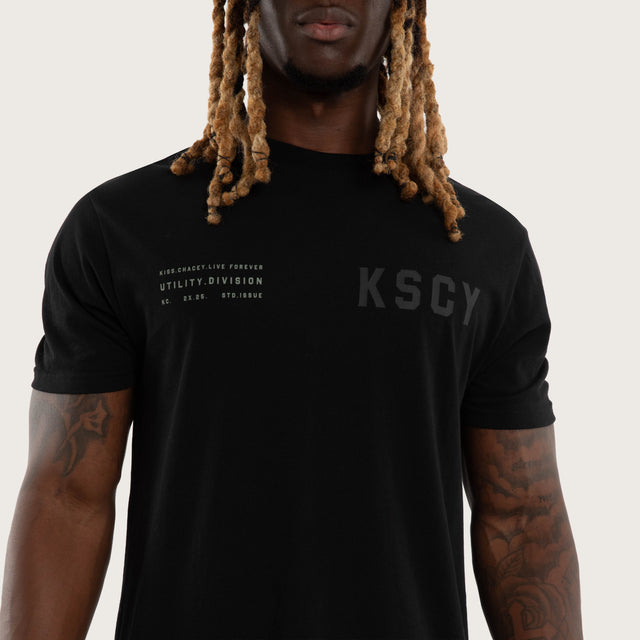 Model wears Existence Dual Curved Tee Jet Black T-Shirts Black – image 2