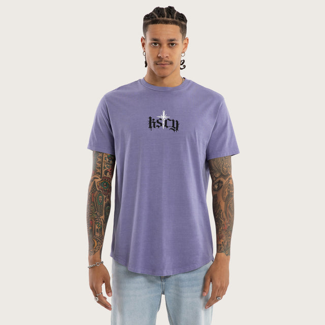 Model wears Virtue Dual Curved Tee Pigment Daybreak T-Shirts Purple – image 3