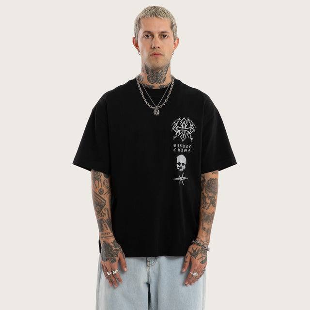 Model wears Barbed Street Tee Jet Black T-Shirts Black – image 3