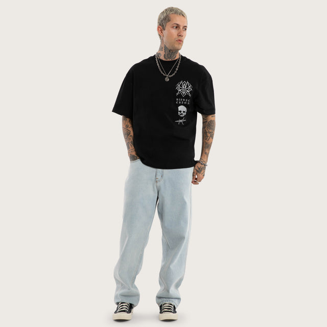 Model wears Barbed Street Tee Jet Black T-Shirts Black – image 2