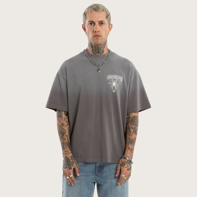 Model wears Knuckle Street Tee Sunbleach Charcoal T-Shirts Grey – image 3