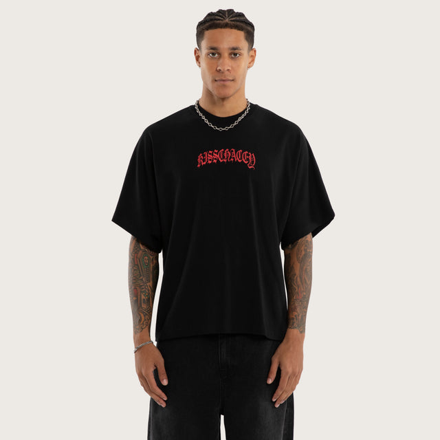 Model wears Overdrive Batwing Tee Jet Black T-Shirts in Black - Image 2