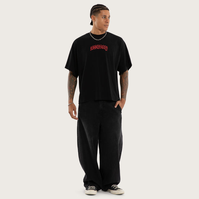 Model wears Overdrive Batwing Tee Jet Black T-Shirts in Black - Image 5
