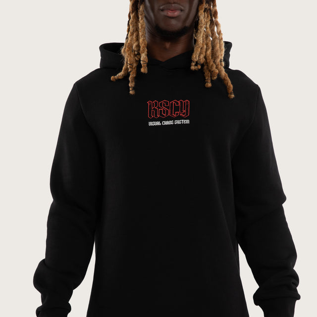 Model wears Wreckage Layered Hoodie Jet Black Hoodies Black – image 3