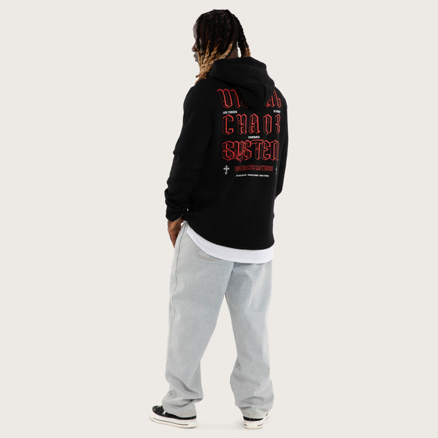 Model wears Wreckage Layered Hoodie Jet Black Hoodies Black – image 4