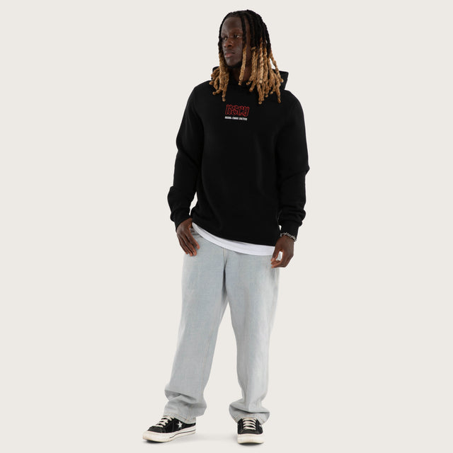 Model wears Wreckage Layered Hoodie Jet Black Hoodies Black – image 5