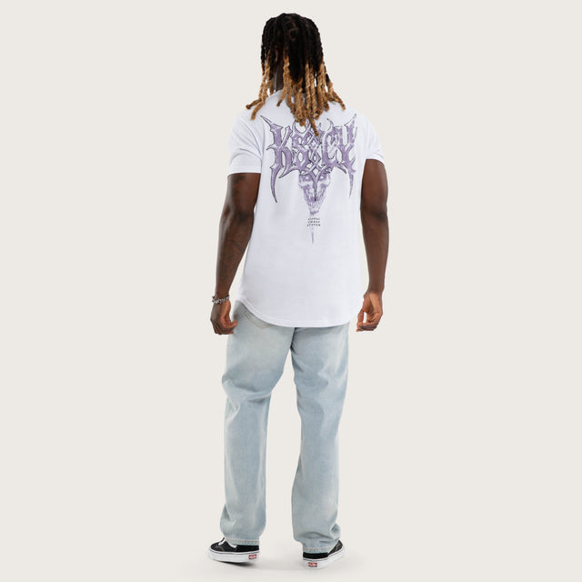 Model wears Shackles Dual Curved Tee Optical White T-Shirts White – image 4