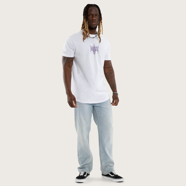 Model wears Shackles Dual Curved Tee Optical White T-Shirts White – image 5