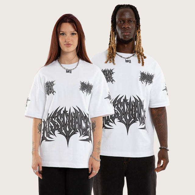 Model wears Goliath Loopback Street Tee Optical White T-Shirts White – image 1