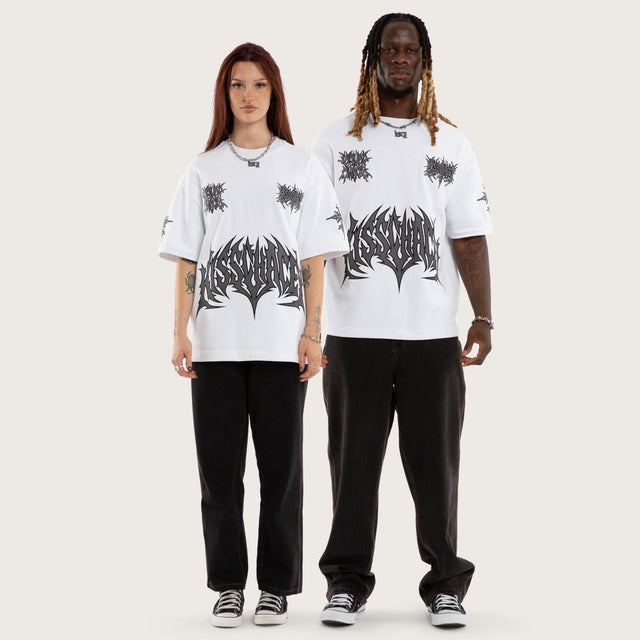 Model wears Goliath Loopback Street Tee Optical White T-Shirts White – image 3