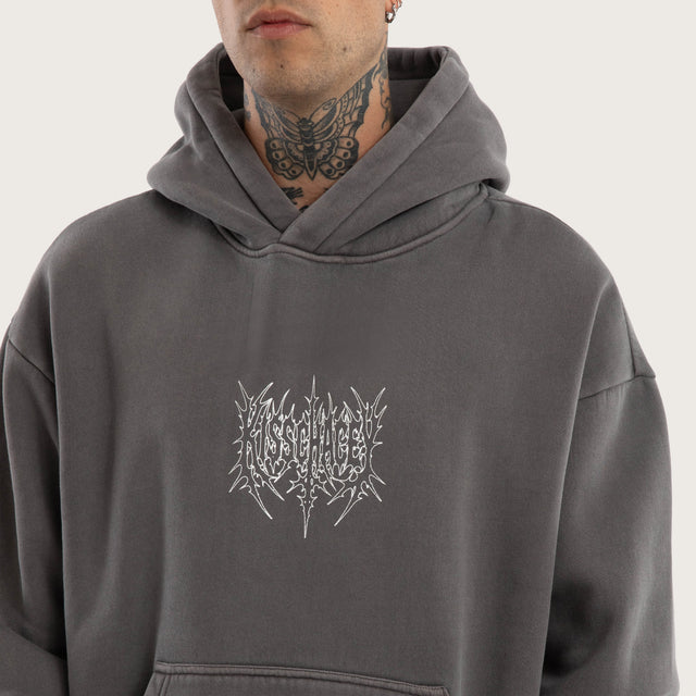 Model wears Wrath Relaxed Hoodie Grey Hoodies in Grey - Image 3