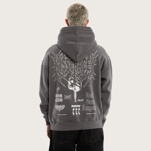 Model wears Wrath Relaxed Hoodie Grey Hoodies in Grey - Image 2