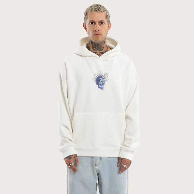 Model wears Reign Oversized Hoodie Natural White Hoodies in White - Image 1