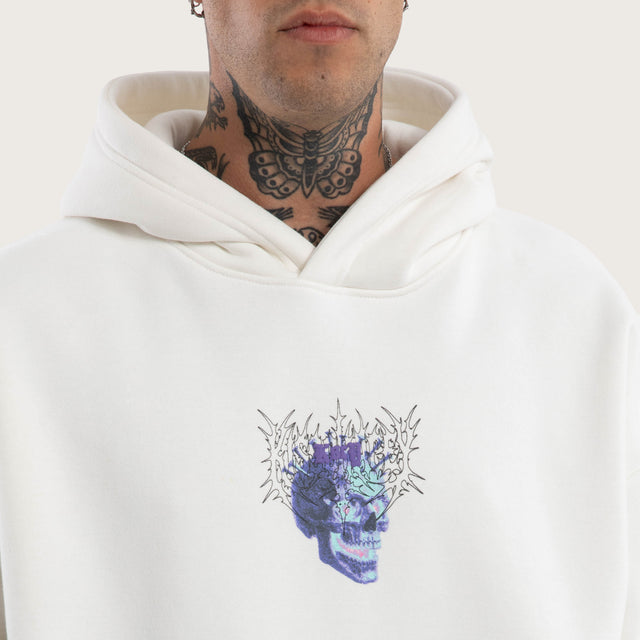 Model wears Reign Oversized Hoodie Natural White Hoodies in White - Image 3
