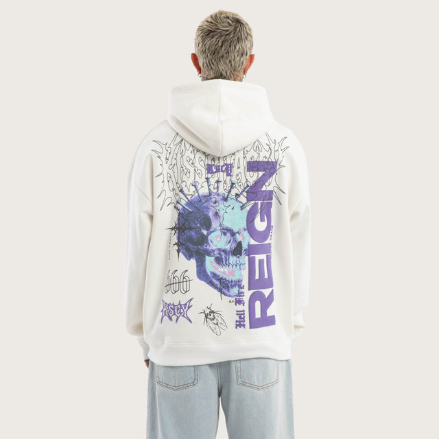 Model wears Reign Oversized Hoodie Natural White Hoodies in White - Image 2