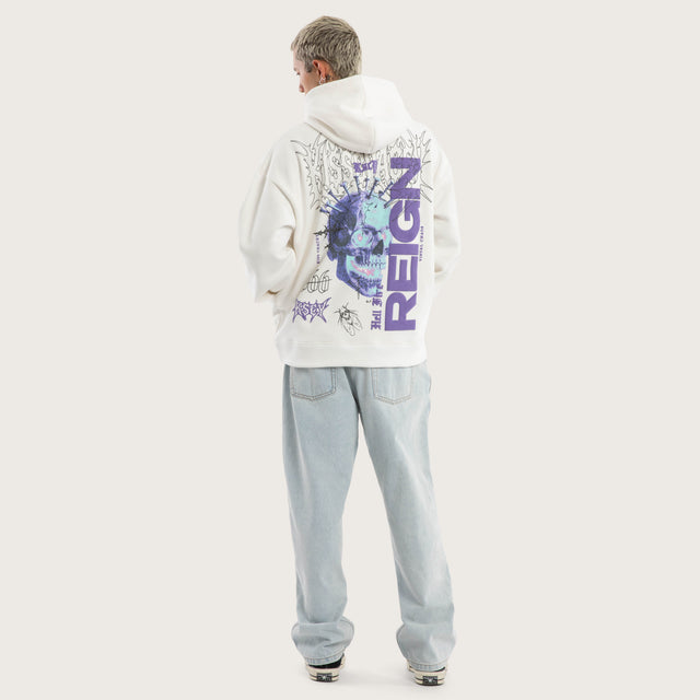 Model wears Reign Oversized Hoodie Natural White Hoodies in White - Image 4