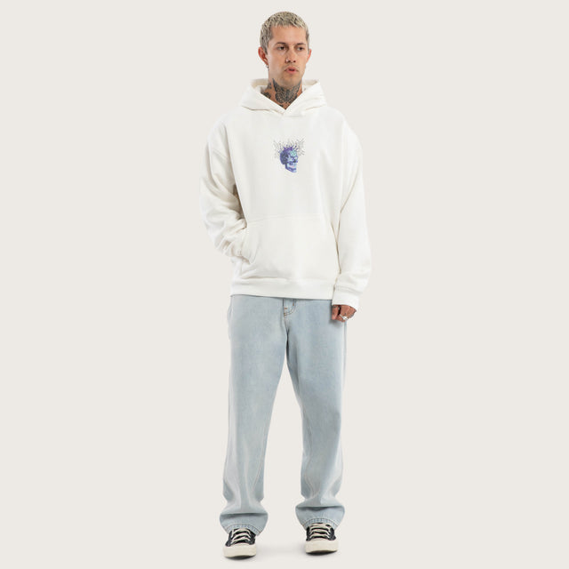 Model wears Reign Oversized Hoodie Natural White Hoodies in White - Image 5
