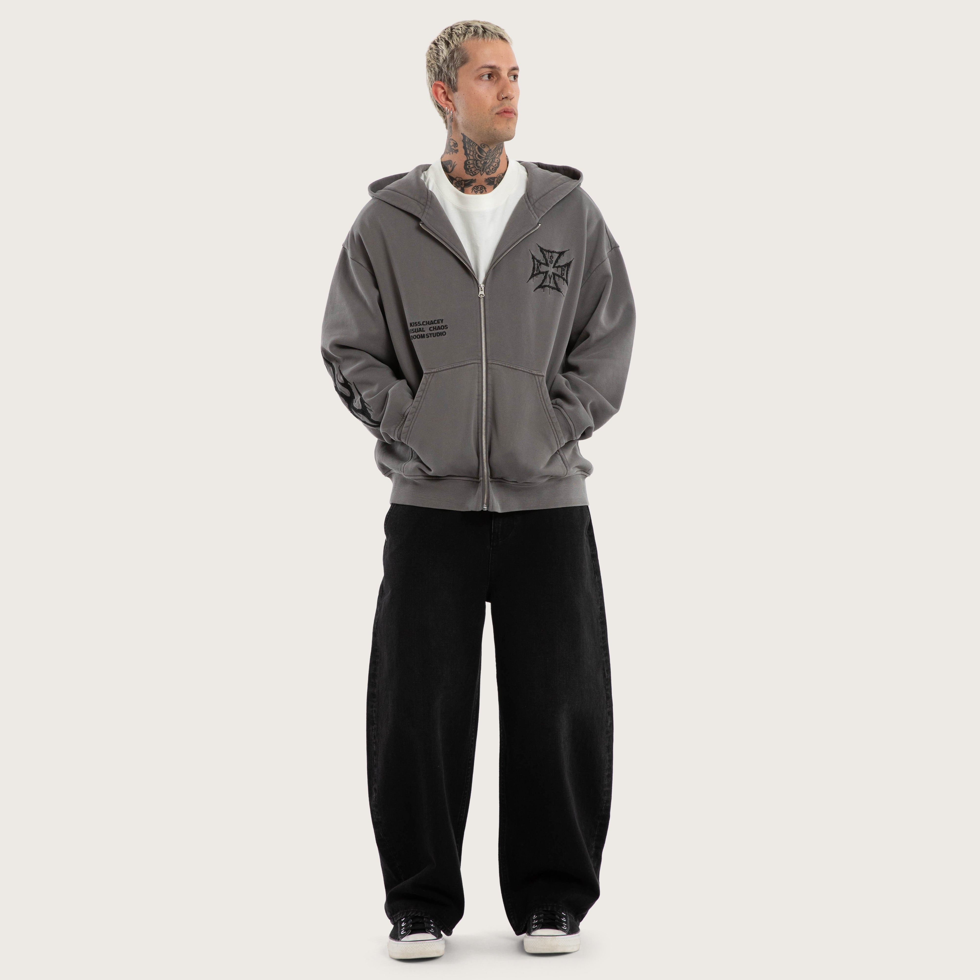 Blaze Relaxed Zip Hoodie in Grey | KSCY