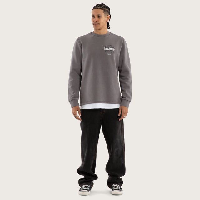 Model wears Sleepwalker Layered Curved Hem Sweater Greay Jumpers in Grey - Image 5