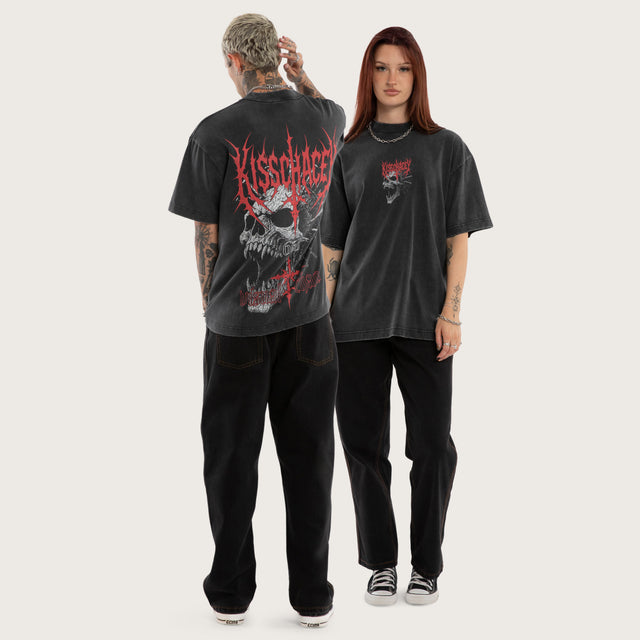 Model wears Mythic Box Fit Tee Snow Black T-Shirts in Black - Image 5