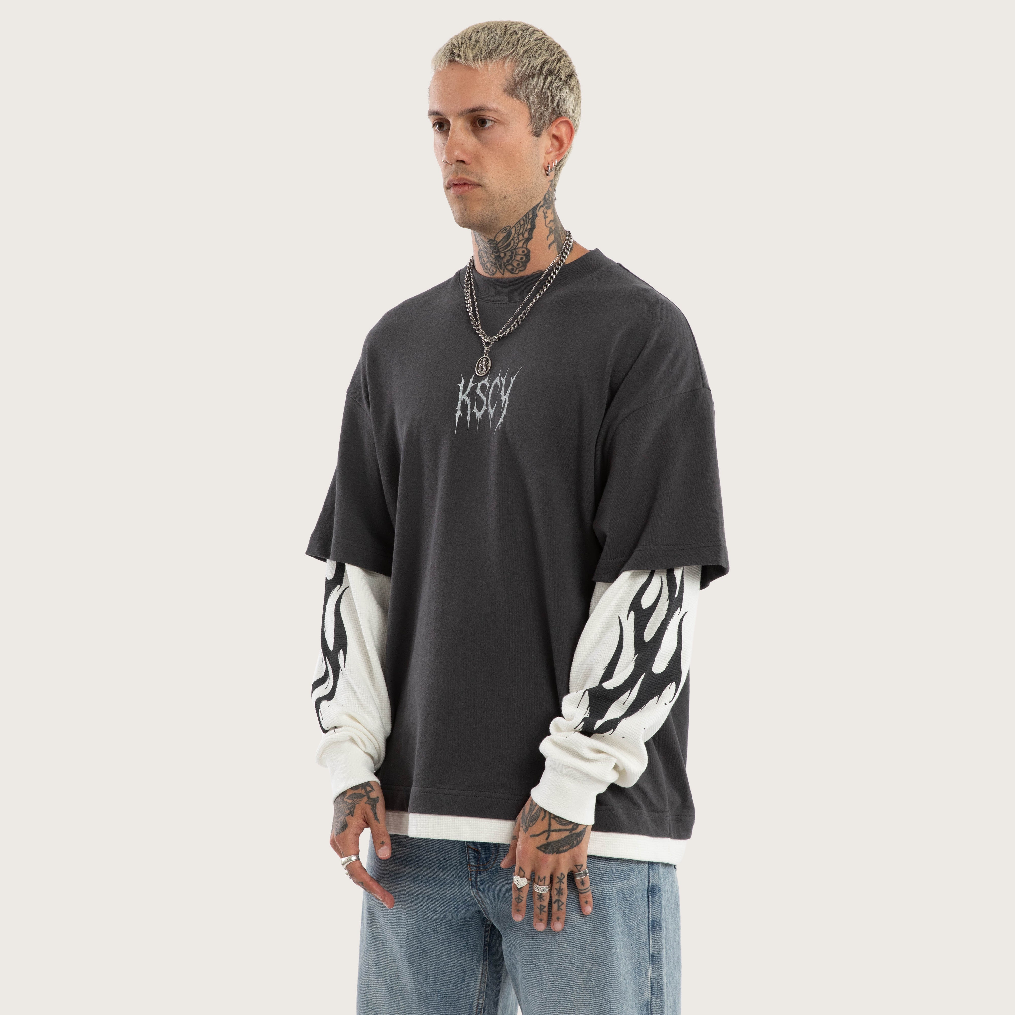 Ferocity Layered Longsleeve Tee in Grey and White | KSCY