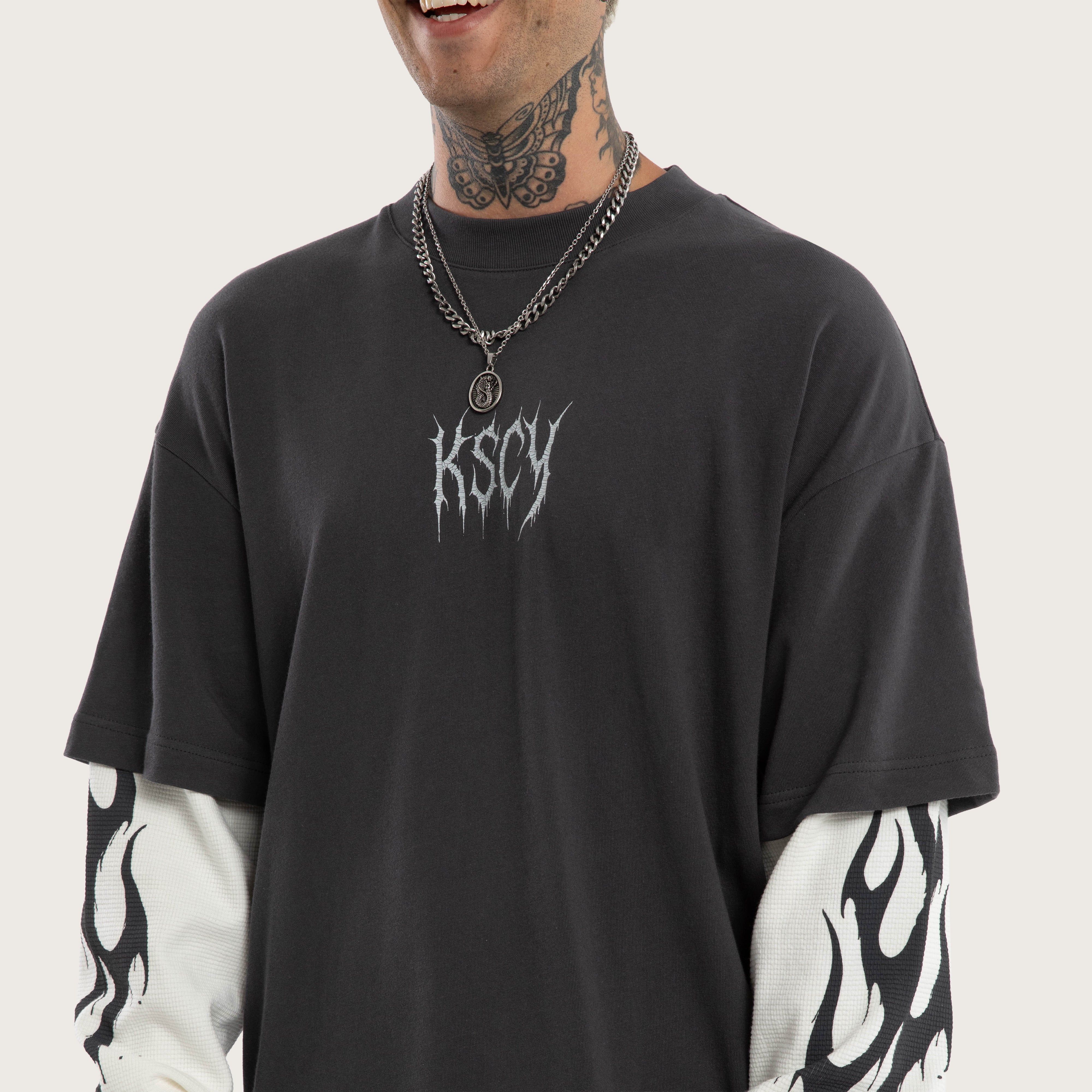 Ferocity Layered Longsleeve Tee in Grey and White | KSCY